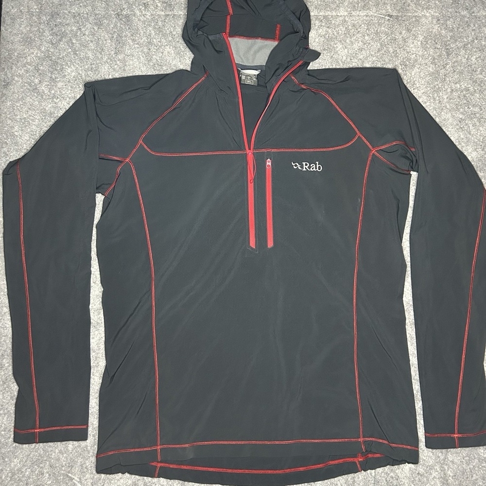 Rab Mens Boreas Pull-On Base Layer Half Zip Hooded Jacket Hoodie Large Dark Grey